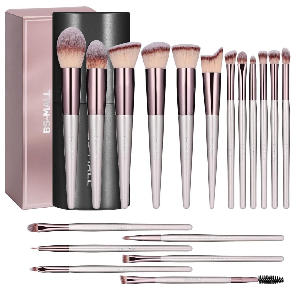 BS-MALL Makeup Brush Set 18 Pcs, Travel Makeup Bag