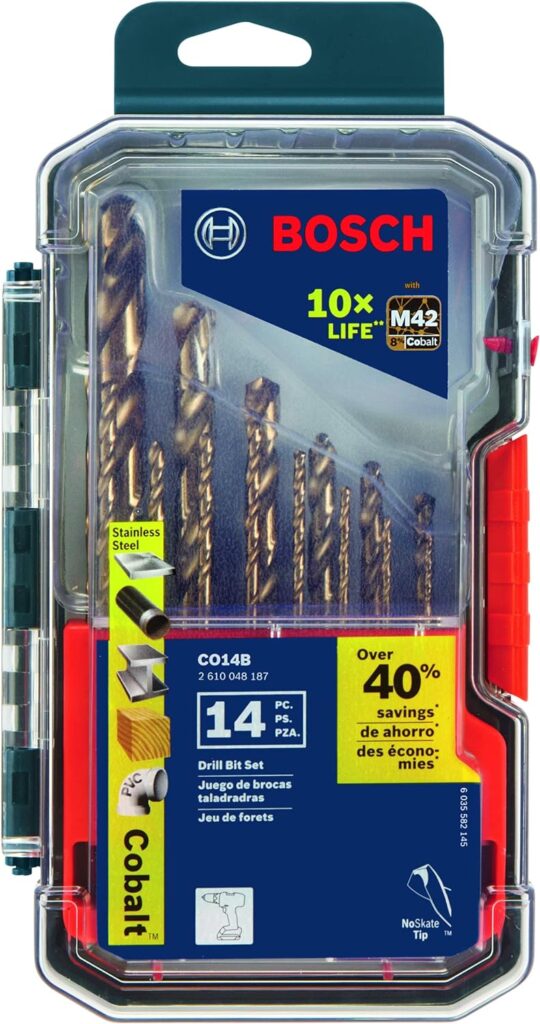 BOSCH CO14B 14-Piece Assorted Set with Included Case - Cobalt M42 Metal Drill Bit