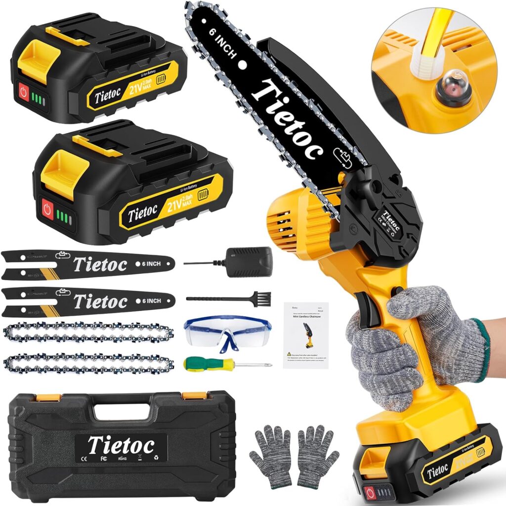 Tietoc Mini Cordless Chainsaw, 6 Inch Handheld Chain Saw With Security Lock [Seniors Friendly]